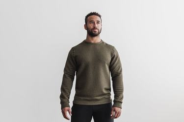 Nobull Quilted Crew Men's Pullover Green | Australia (UD7529)